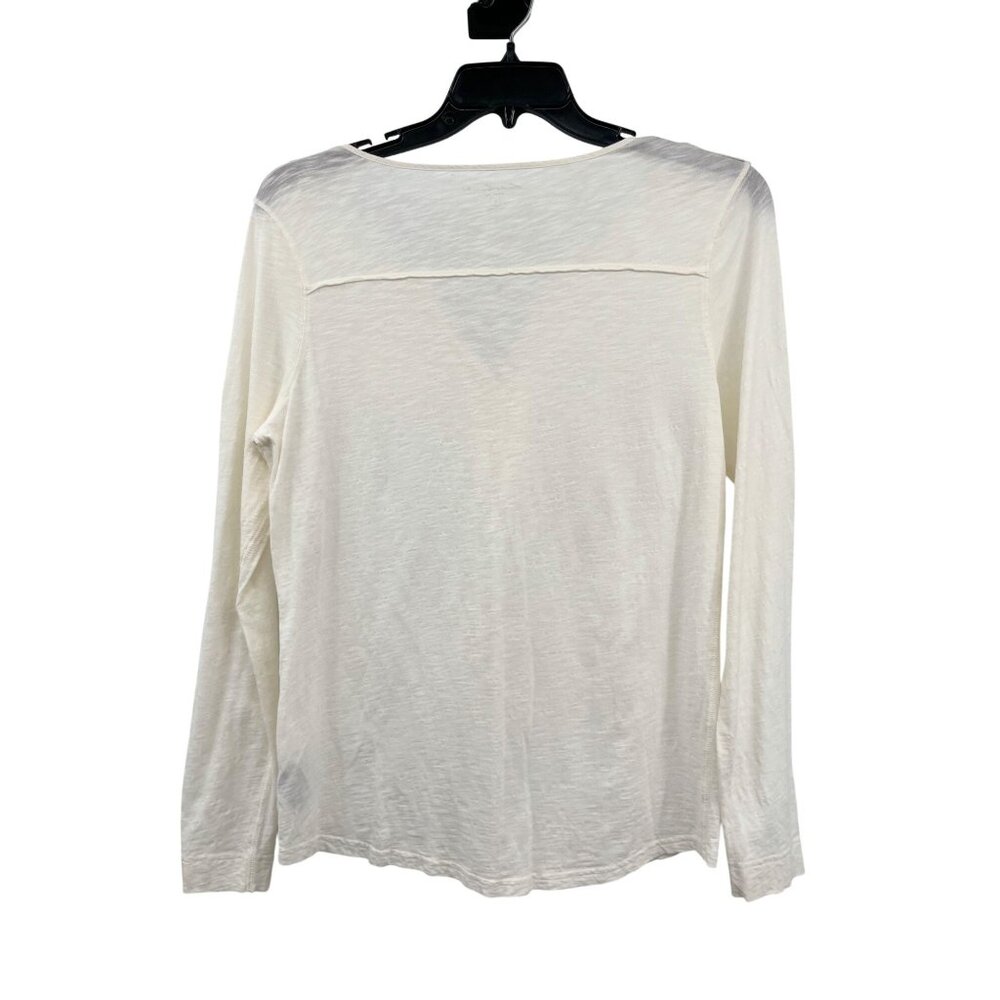 Eddie Bauer Cotton Henley Top Womens L Used Cream Button Trim Long Sleeve - Picture 2 of 14